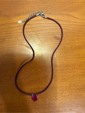 Vintage Belle PARIS Purple Cord Choker Necklace with Faceted Pink Crystal Penda